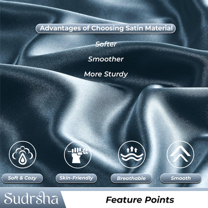 Sudrsha Solid 600 TC Satin Silk PillowCases (Stone Blue )