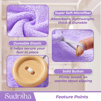 Sudrsha Microfiber (Purple)  Hair Towel Wrap for Women – Quick Drying, Super Absorbent with Elastic Loop