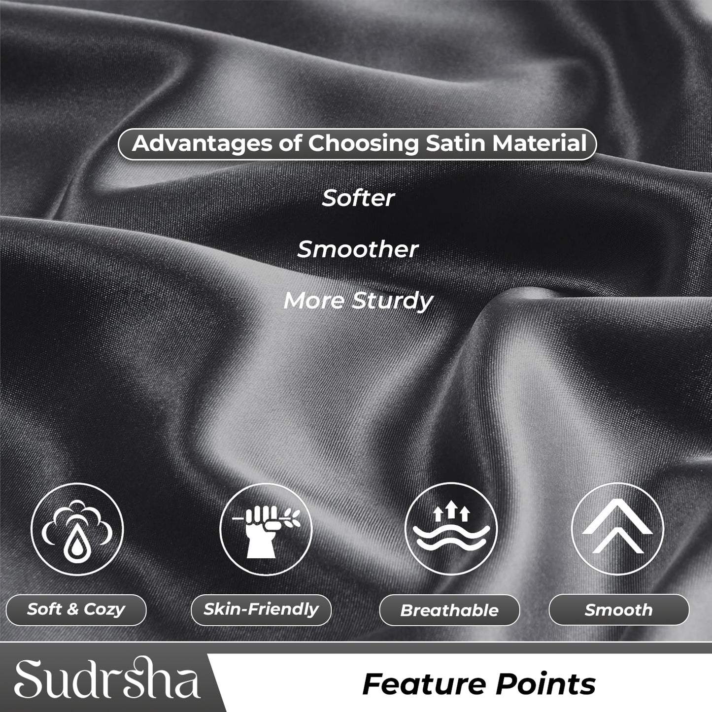 Sudrsha Solid 600 TC Satin Silk Pillowcases(Grey)
