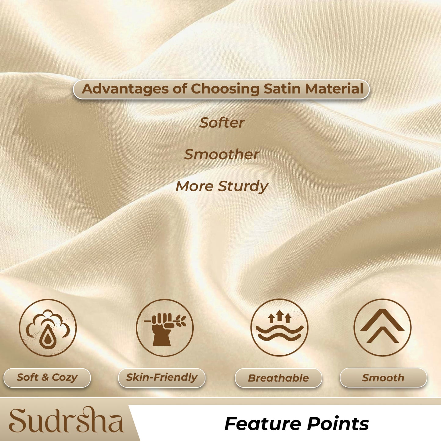 Sudrsha Solid 600 TC Satin Silk Pillowcases(Beige)