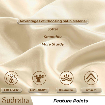 Sudrsha Solid 600 TC Satin Silk Pillowcases(Beige)