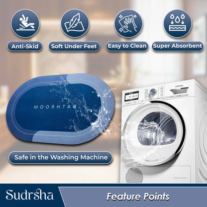 SUDRSHA Anti-Skid 3.5mm  Oval  Blue Bath Mat | Water Absorbent Door & Bathroom Floor Mat