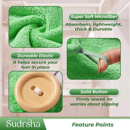 Sudrsha Microfiber (Green)  Hair Towel Wrap for Women – Quick Drying, Super Absorbent with Elastic Loop