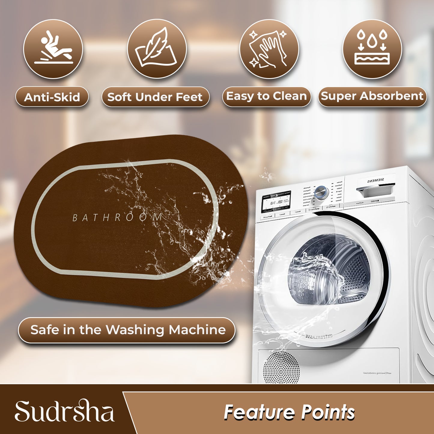 SUDRSHA Anti-Skid 3.5mm Brown  Bath  Mat | Water Absorbent Door & Bathroom Floor Mat
