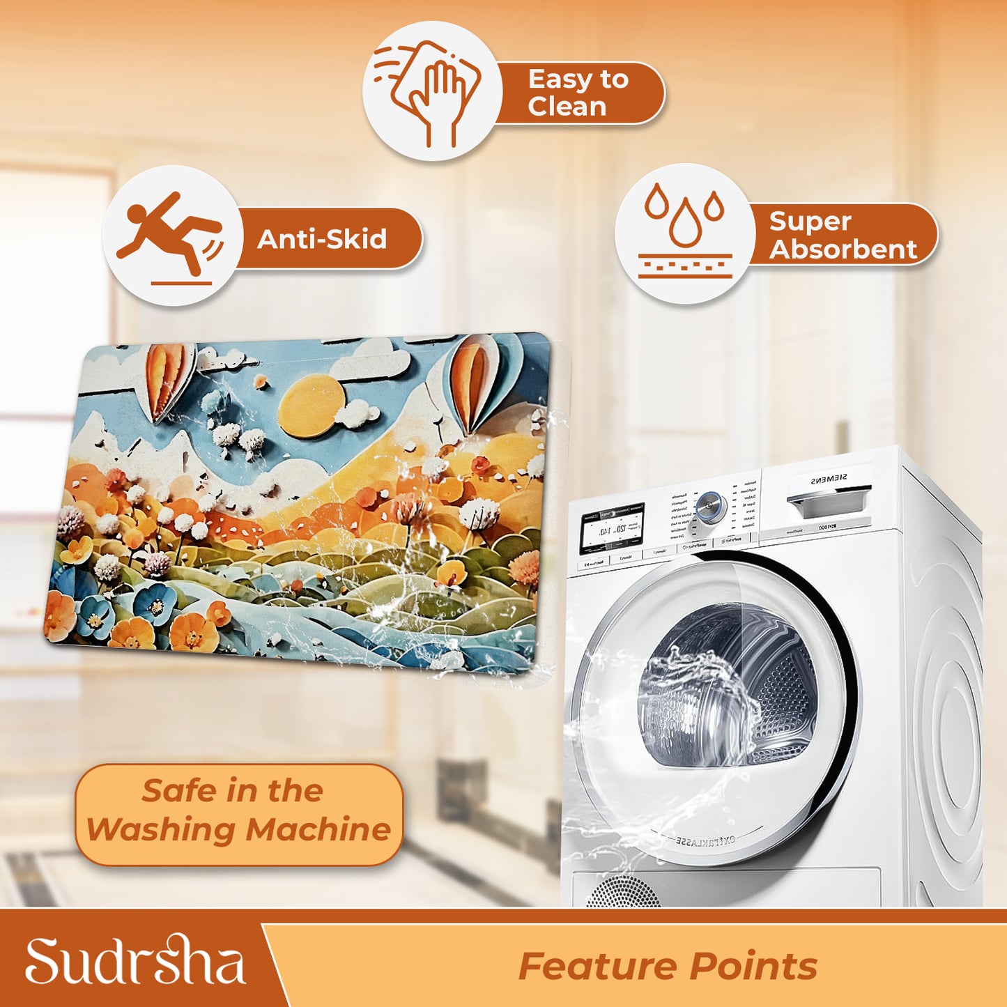 Sudrsha Anti-Skid 3D  Mountain Print  Rubber Bath Mat – Water-Absorbent