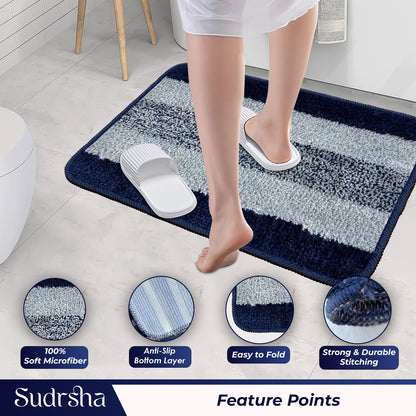 Rectangular Anti-Skid Microfiber Bathroom & Door Mat – Water Absorbent Soft Floor Rug  Blue