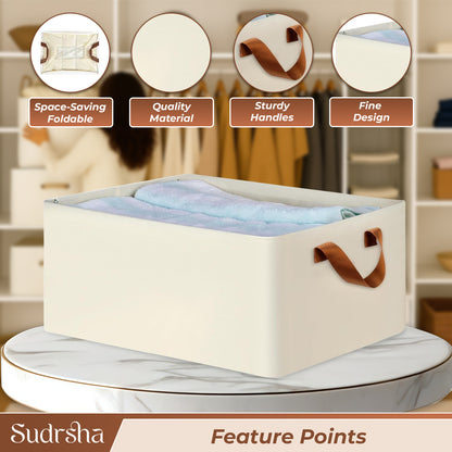Sudrsha Foldable Wardrobe Organizer Box (47×27×20 cm) | Durable Polystyrene Storage with Handle for Clothes, Toys & Blankets(White)