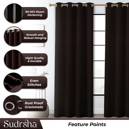 Sudrsha Blackout Long Door Curtain – 5 to 9 Feet | 90-95% Room Darkening, Thermal Insulated Plain Printed Curtain for Living Room & Bedroom(Brown)