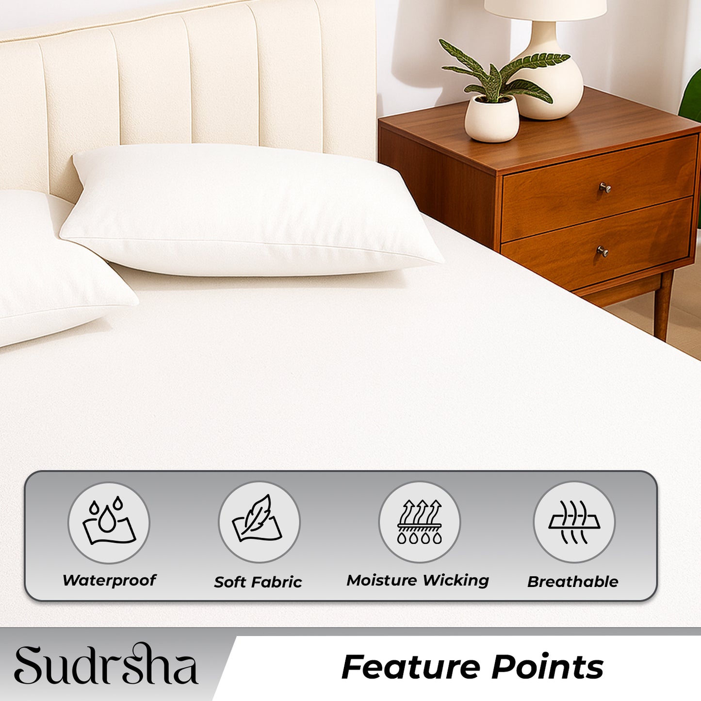 100% Waterproof Cotton Sudrsha Mattress Protector – Hypoallergenic, Ultra-Soft & Breathable Fitted Bed Cover  (White)