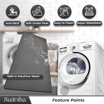 SUDRSHA Anti-Skid 3.5mm  | Water Absorbent Kitchen Mat  Grey