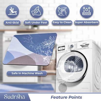 SUDRSHA Anti-Skid 3.5mm  | Water Absorbent Kitchen Mat Leaf print