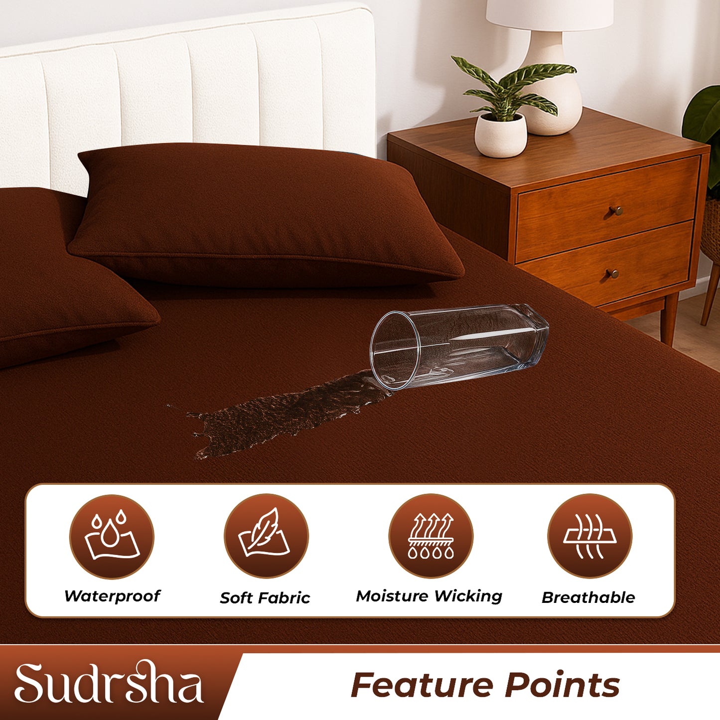 Sudrsha 100% Waterproof Cotton Mattress Protector – Hypoallergenic, Ultra-Soft & Breathable Fitted Bed Cover