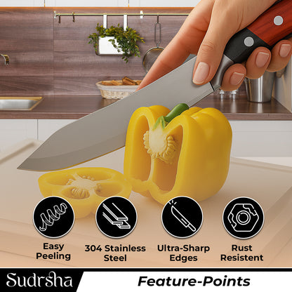 Sudrsha Heavy Duty Chef Knife with Sheath – High Carbon Steel Butcher Cleaver for Meat, Bone, Fish & Vegetables – Professional Kitchen Chopper Knife with Wooden Handle (1 Piece)