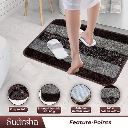 Rectangular Anti-Skid Microfiber Bathroom & Door Mat – Water Absorbent Soft Floor Rug  Brown