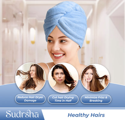 Sudrsha Microfiber ( Sky -Blue)  Hair Towel Wrap for Women – Quick Drying, Super Absorbent with Elastic Loop