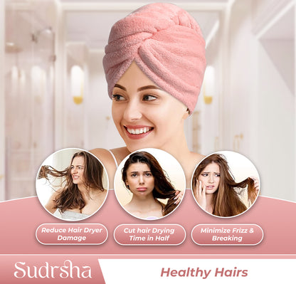 Sudrsha Microfiber (Pink)  Hair Towel Wrap for Women – Quick Drying, Super Absorbent with Elastic Loop