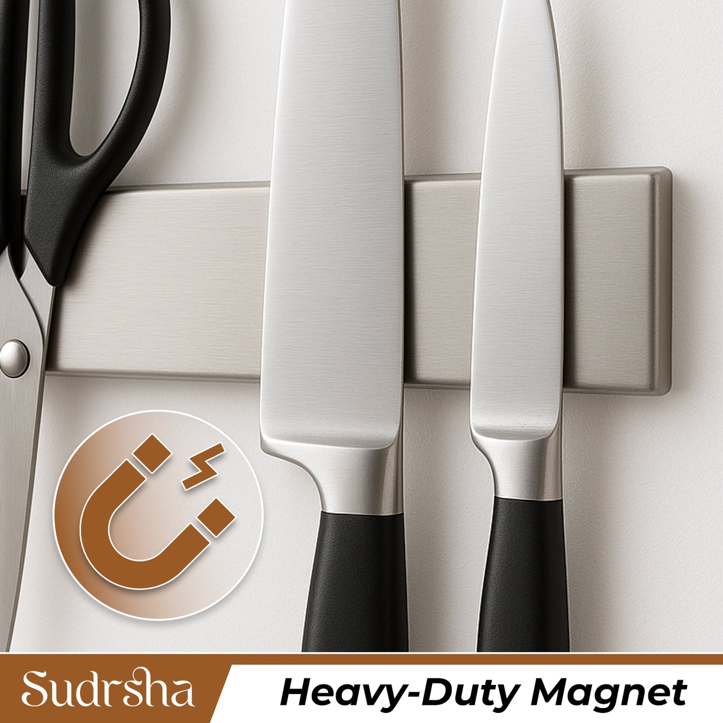 Sudrsha Magnetic Knife Strip Wall Mounted Knife Bar with Adhesive, No Drilling, Multi-Purpose Kitchen Organizer & Tool Holder