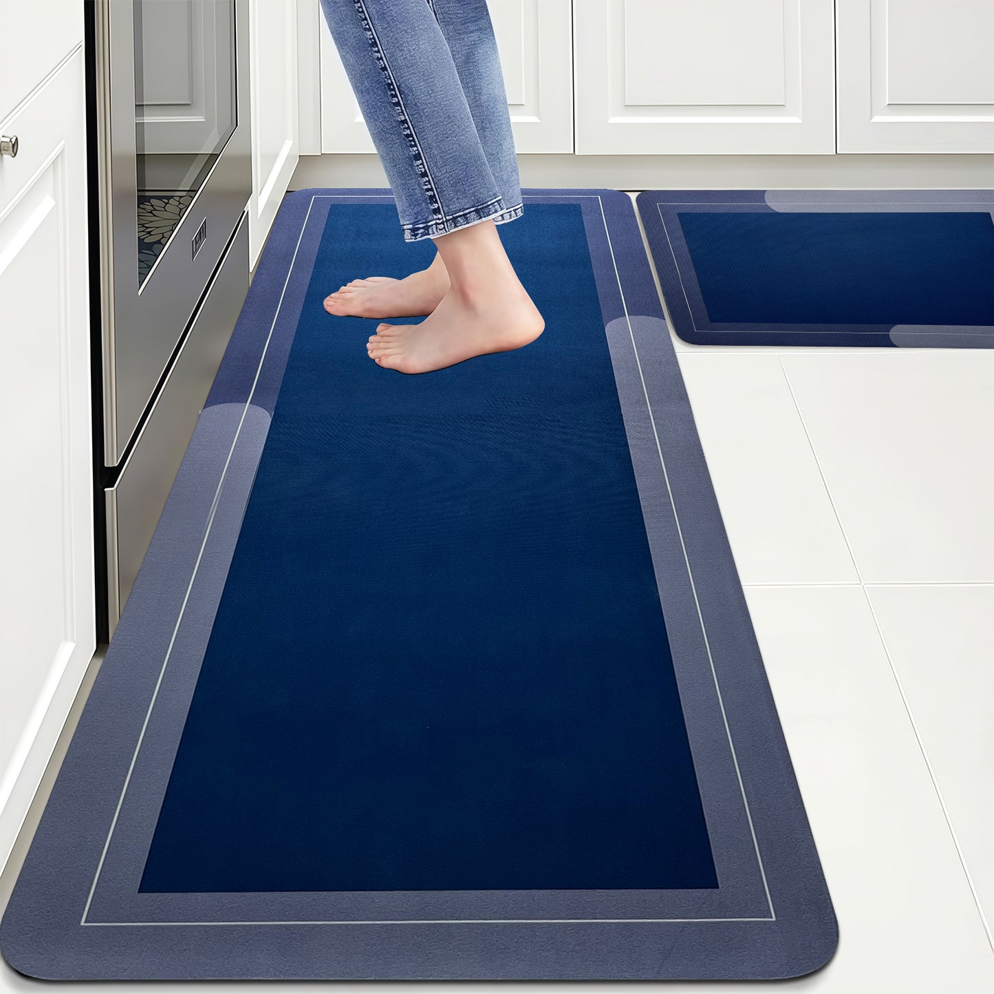 SUDRSHA Anti-Skid 3.5mm  | Water Absorbent Kitchen Mat Solid Blue