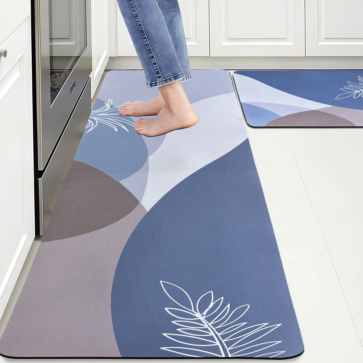 SUDRSHA Anti-Skid 3.5mm  | Water Absorbent Kitchen Mat Leaf print