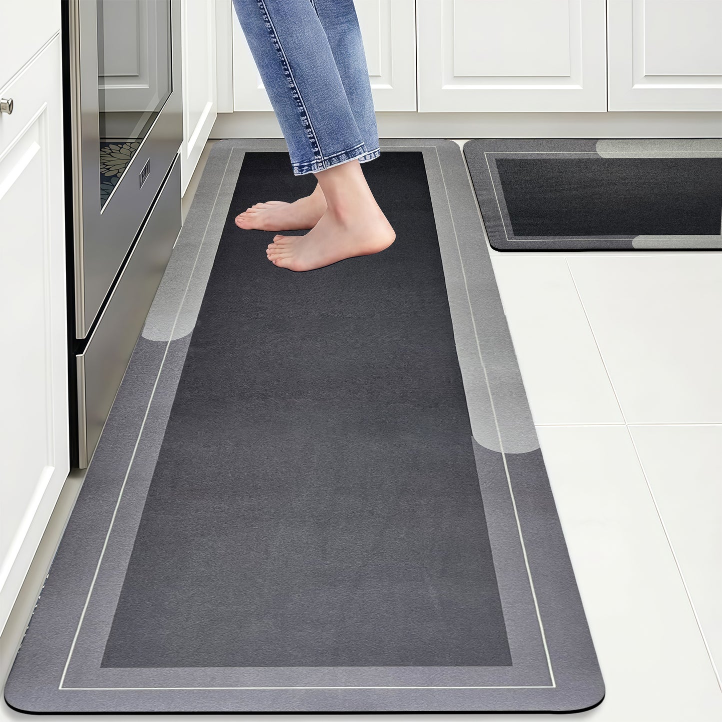 SUDRSHA Anti-Skid 3.5mm  | Water Absorbent Kitchen Mat Solid Grey