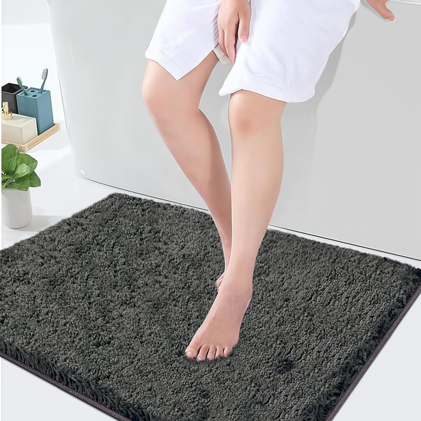 SITTELLA 1800 GSM Super Soft Microfiber Bath Mat – Extra Thick, Quick Dry & Anti-Skid Bathroom Rug for Bathroom & Home (Grey, Size: 40x60