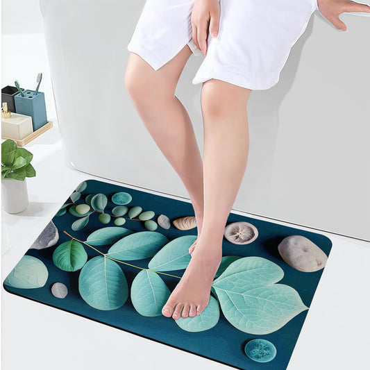 Sudrsha Anti-Skid 3D Flower Print Rubber Bath Mat – Water-Absorbent Leaf Pattern Bathroom Mat