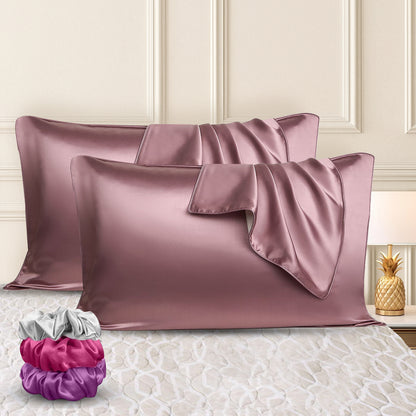 Sudrsha Solid 600 TC Satin Silk PillowCases (Pink)