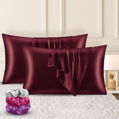 Sudrsha Solid 600 TC Satin Silk PillowCases (Maroon)