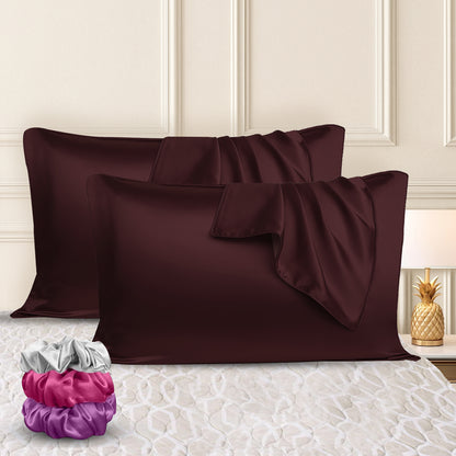 Sudrsha Solid 600 TC Satin Silk Pillowcases(Brown)
