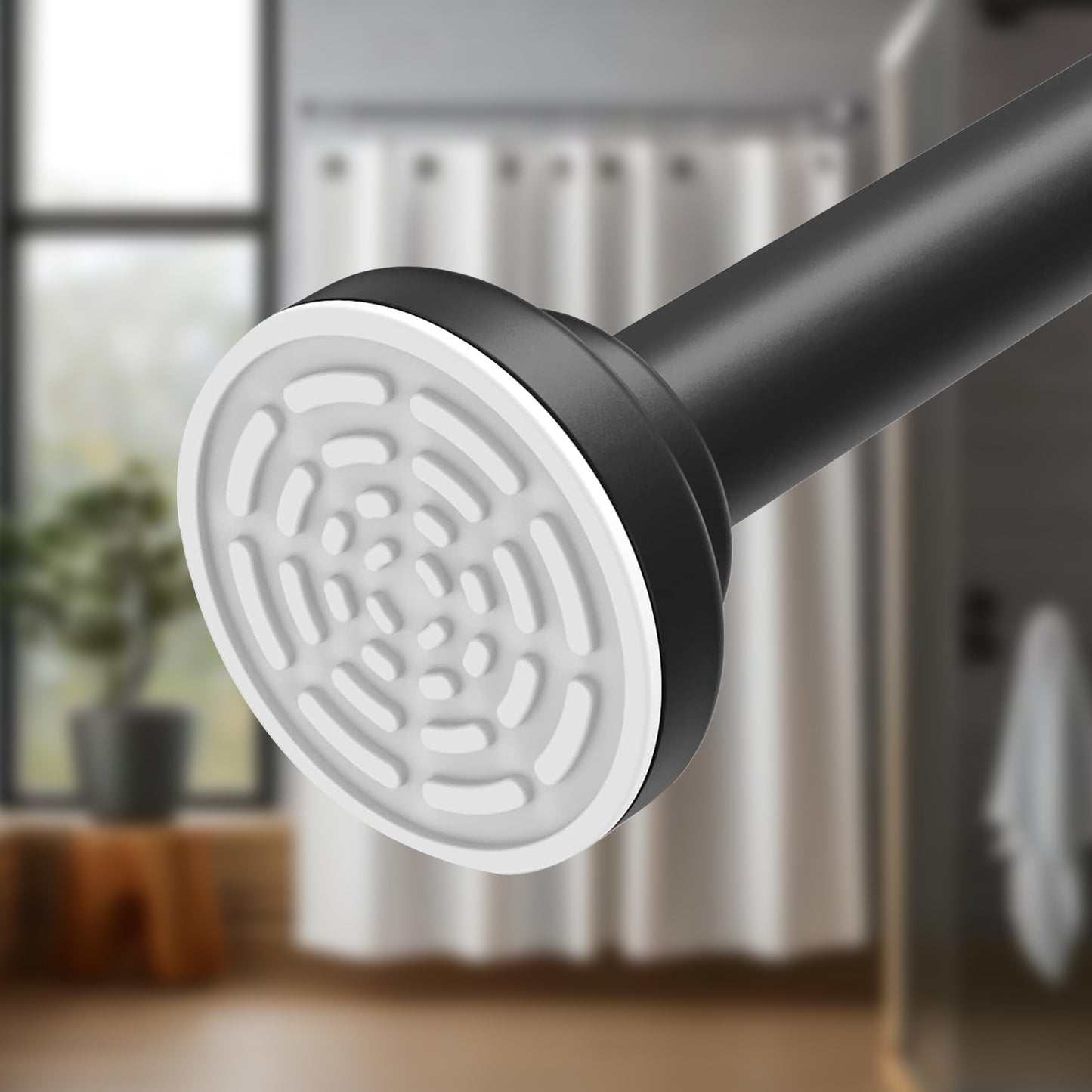 Sudrsha Stainless Steel Extendable Shower Black Curtain Tension Rod – Non-Drilling, Anti-Skid Spring Pull Rod (85cm–140cm)