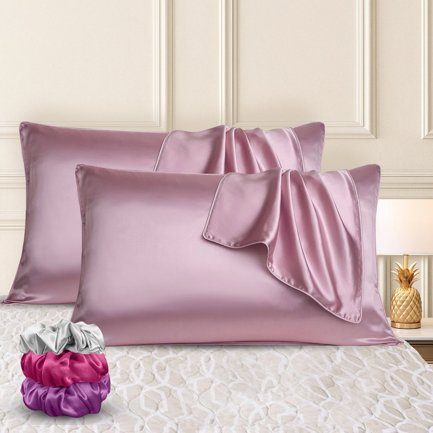 Sudrsha Solid 600 TC Satin Silk PillowCases (Pink)