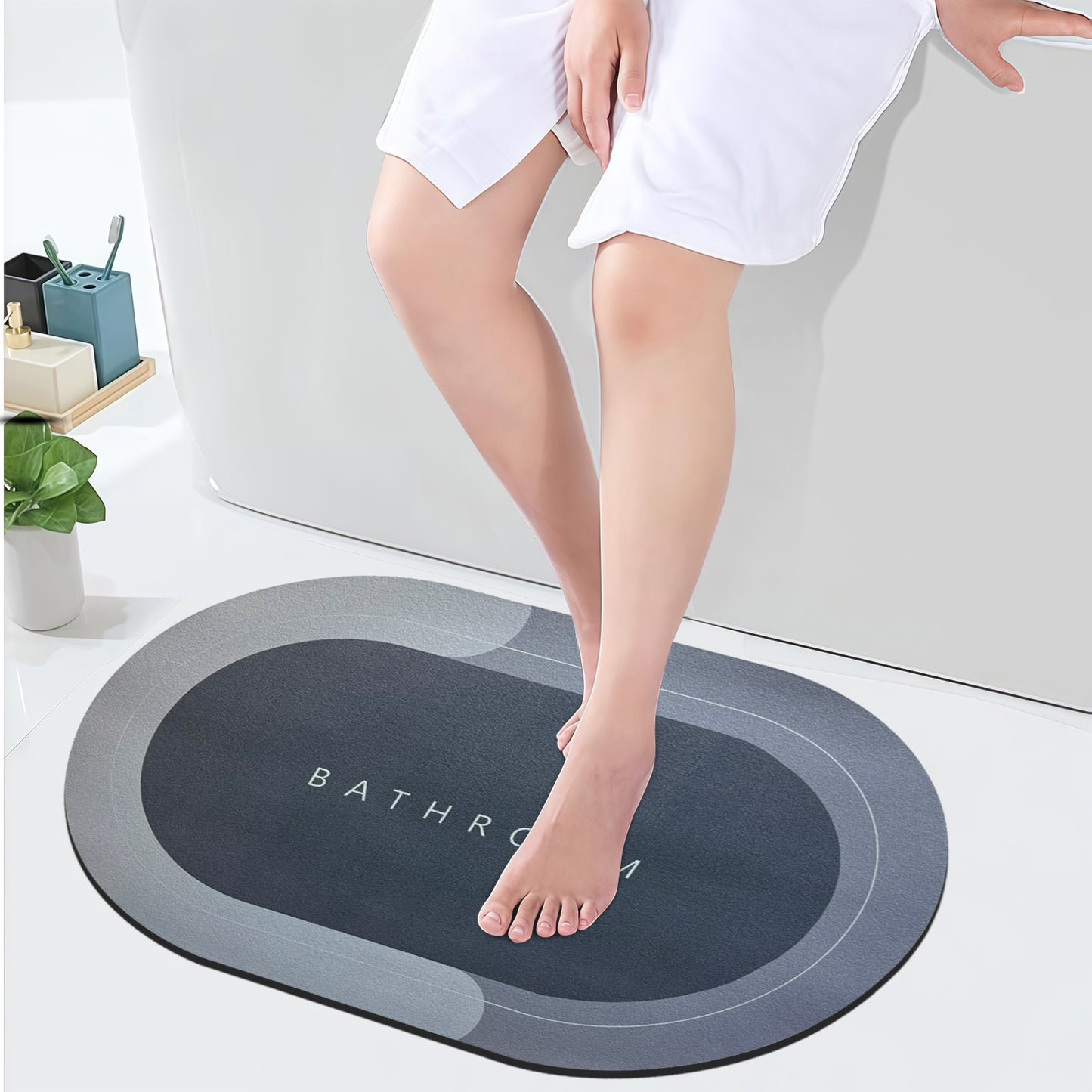 SUDRSHA Anti-Skid 3.5mm  Oval  Blue Bath Mat | Water Absorbent Door & Bathroom Floor Mat