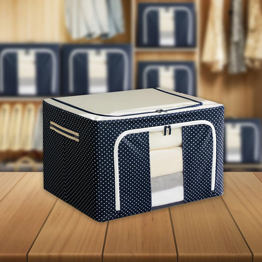 GRISHVA 66 Litters Double Sided Zipper Wardrobe Organizer with Durable Handle, Foldable Stuff Storage Box Closet Drawer Organizers for Clothes,Toys,Books,Blanket (Blue) 45 x 30 x 23 Cm