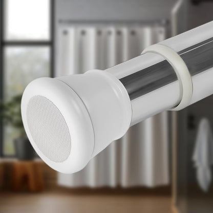SUDRSHA (85Cm To 140Cm) White-Silver Extendable Shower Curtain Tension Rod Non-Drilling Anti-Skid Spring Pull Rod -Stainless Steel