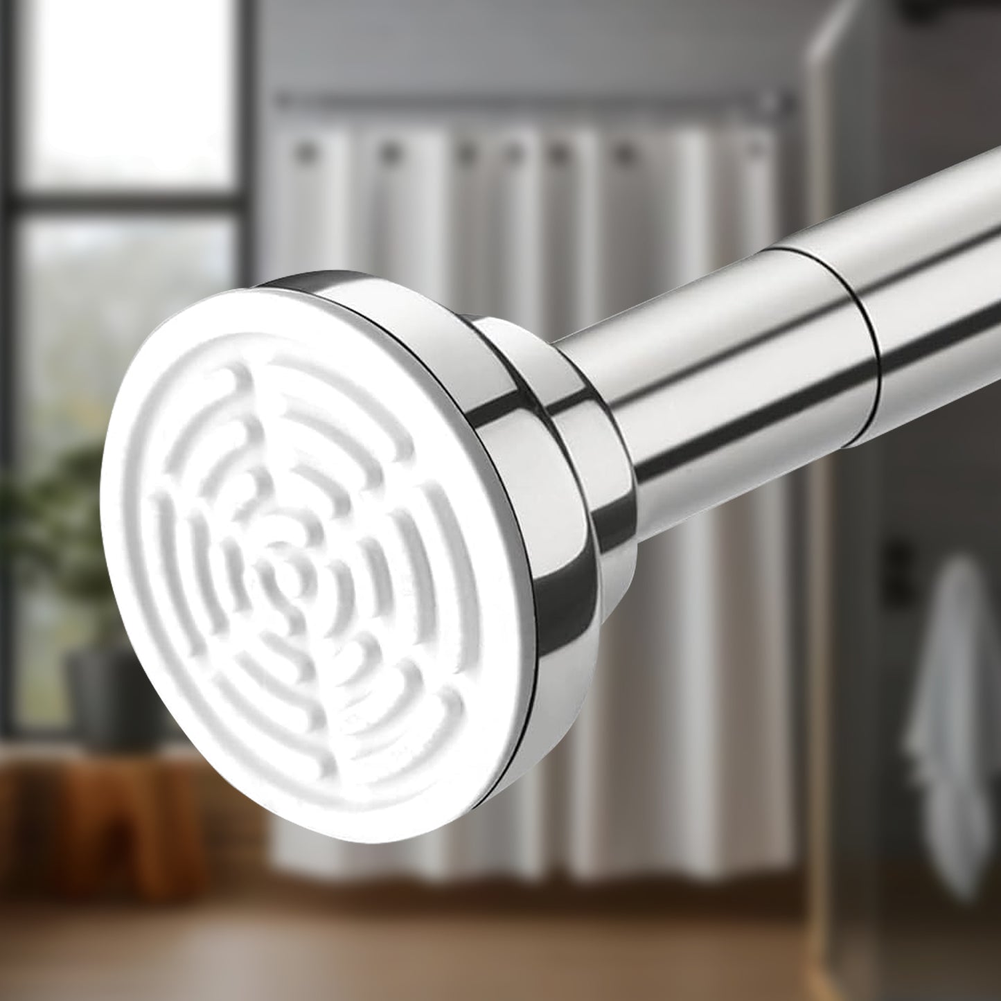 Sudrsha Stainless Steel Extendable Shower Silver Curtain Tension Rod – Non-Drilling, Anti-Skid Spring Pull Rod (85cm–140cm)