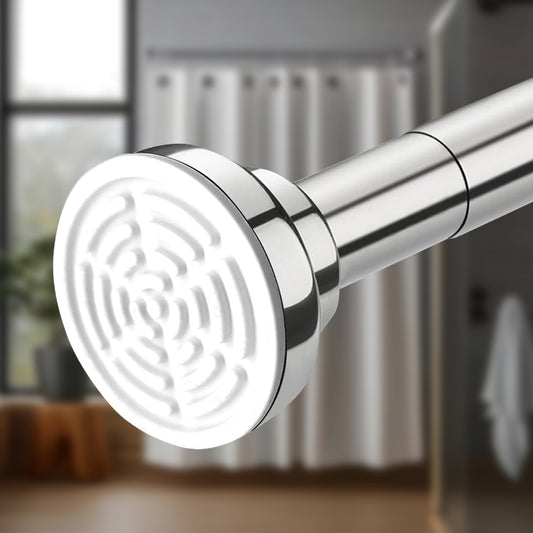 Sudrsha Stainless Steel Extendable Shower Silver Curtain Tension Rod – Non-Drilling, Anti-Skid Spring Pull Rod (85cm–140cm)