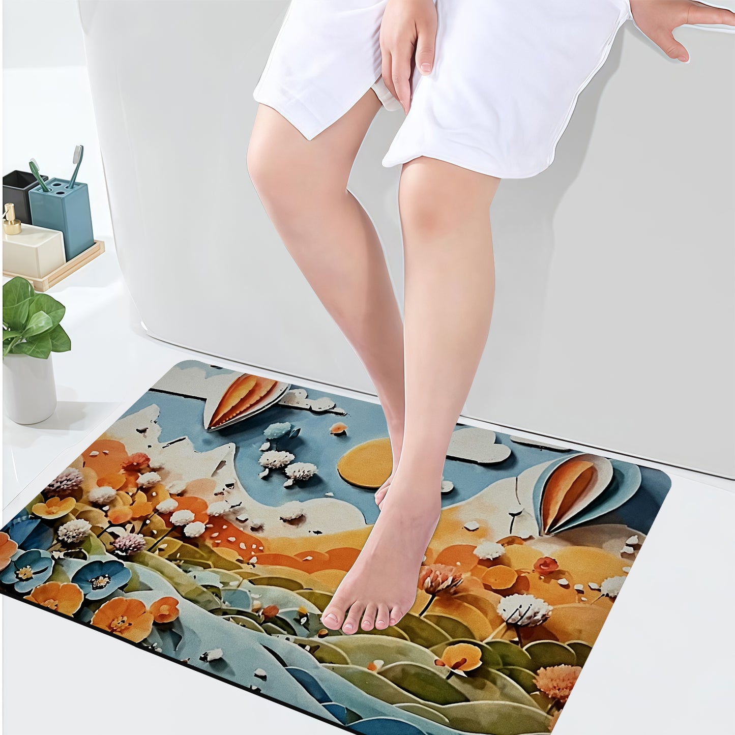 Sudrsha Anti-Skid 3D  Mountain Print  Rubber Bath Mat – Water-Absorbent