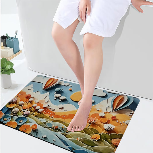 Sudrsha Anti-Skid 3D  Mountain Print  Rubber Bath Mat – Water-Absorbent