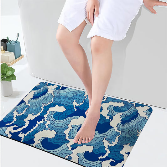 Sudrsha Anti-Skid 3D Blue Sea Waves  Rubber Bath Mat – Water-Absorbent