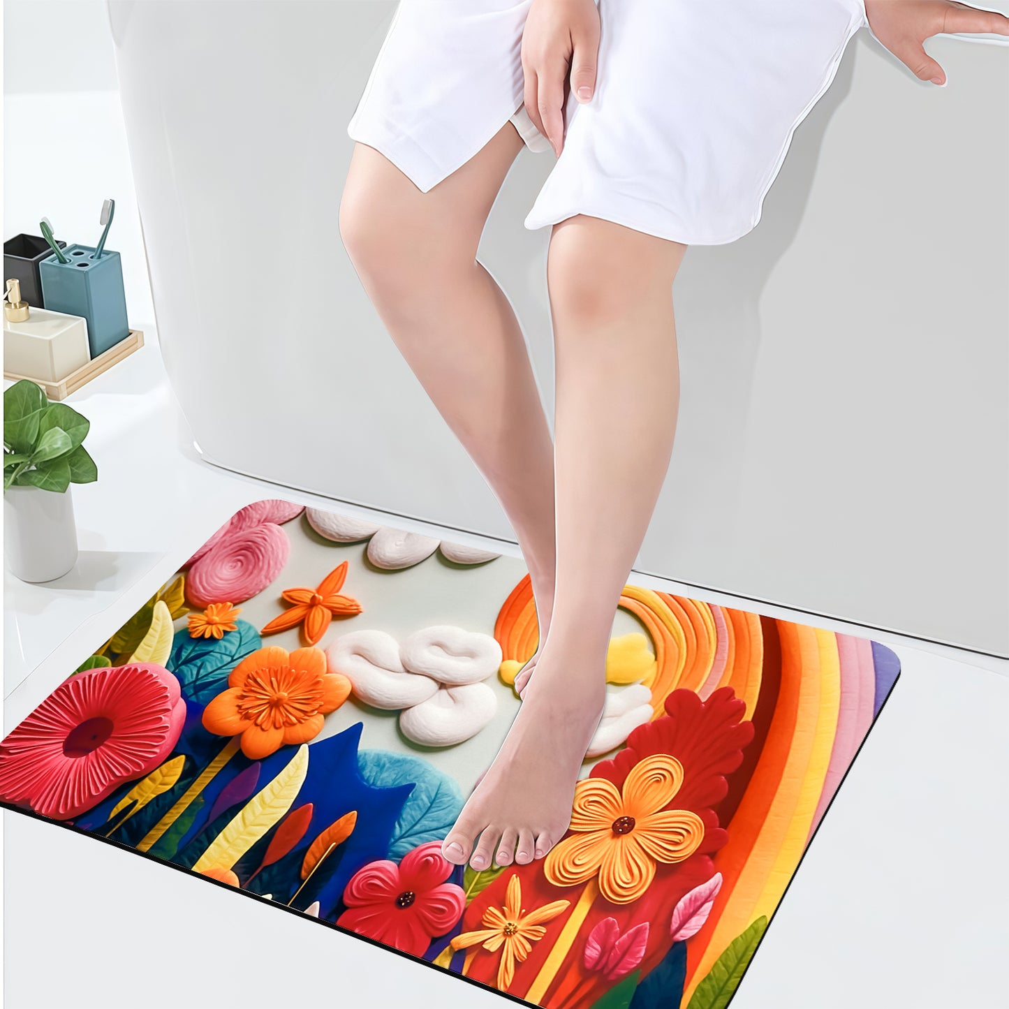 Sudrsha Anti-Skid 3D Blue Sea Waves  Rubber Bath Mat – Water-Absorbent