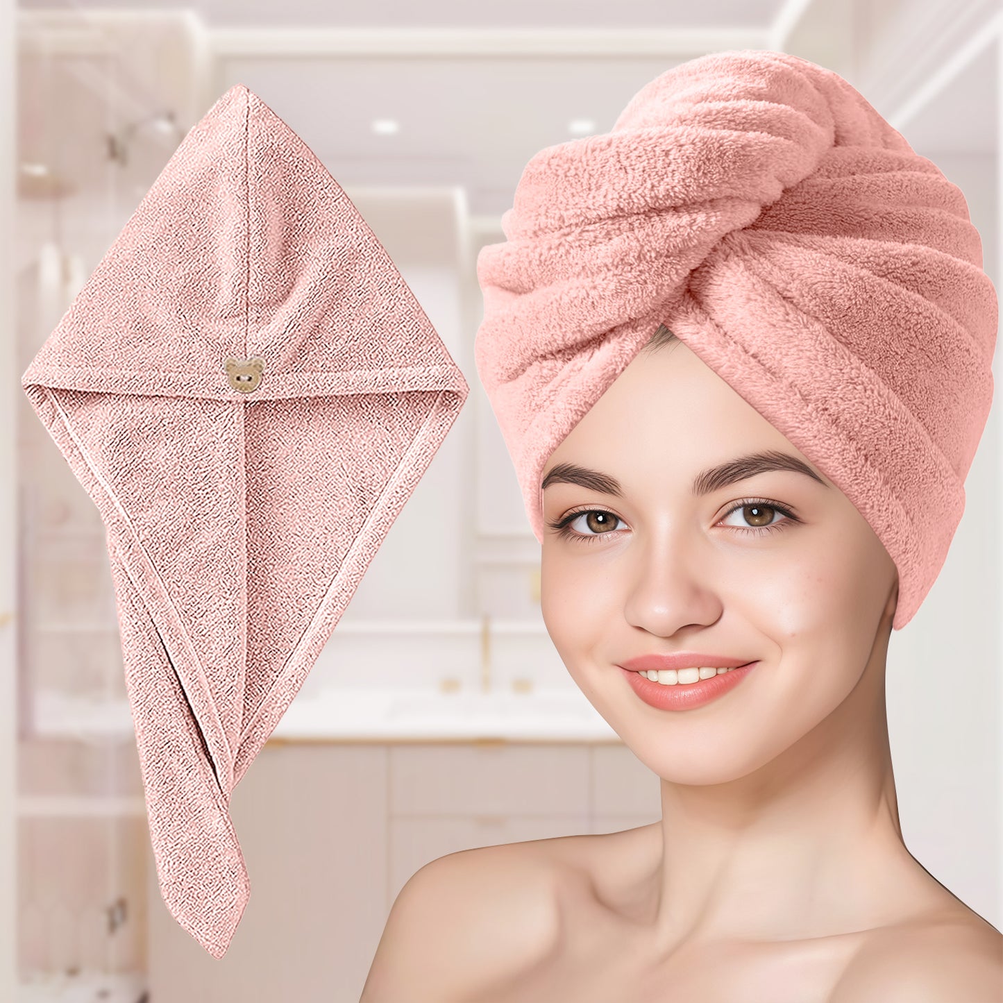 Sudrsha Microfiber (Pink)  Hair Towel Wrap for Women – Quick Drying, Super Absorbent with Elastic Loop