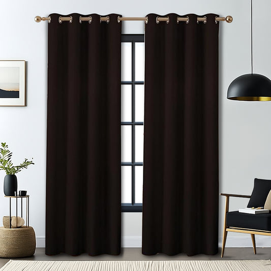 Sudrsha Blackout Long Door Curtain – 5 to 9 Feet | 90-95% Room Darkening, Thermal Insulated Plain Printed Curtain for Living Room & Bedroom(Brown)