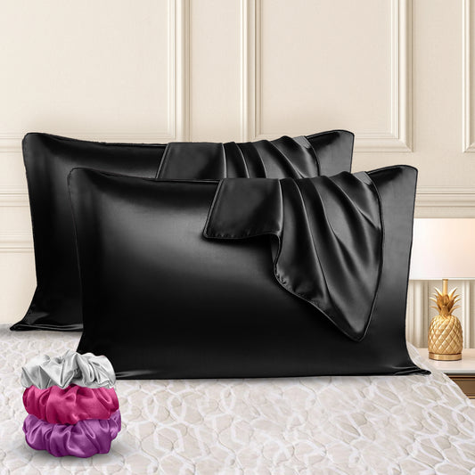 Sudrsha Solid 600 TC Satin Silk Pillowcases(Black)