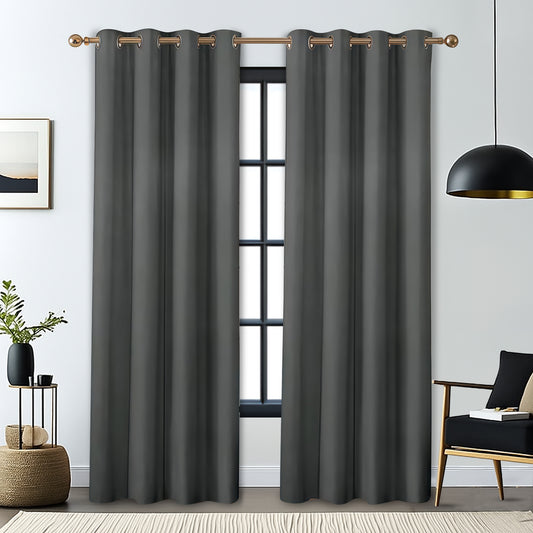 Sudrsha Blackout Long Door Curtain – 5 to 9 Feet | 90-95% Room Darkening, Thermal Insulated Plain Printed Curtain for Living Room & Bedroom(Grey)