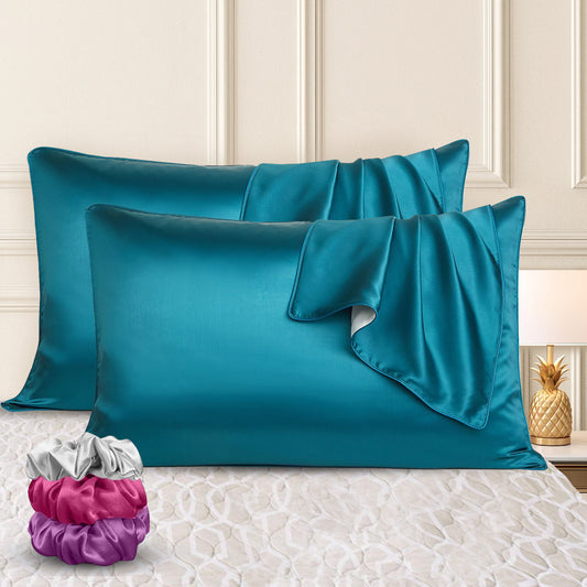 Sudrsha Solid 600 TC Satin Silk PillowCases (Teal)