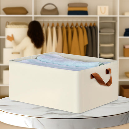 Sudrsha Foldable Wardrobe Organizer Box (47×27×20 cm) | Durable Polystyrene Storage with Handle for Clothes, Toys & Blankets(White)