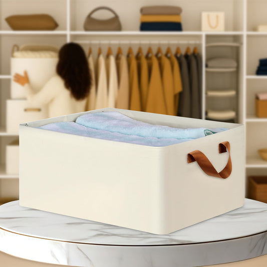 Sudrsha Foldable Wardrobe Organizer Box (47×27×20 cm) | Durable Polystyrene Storage with Handle for Clothes, Toys & Blankets(White)