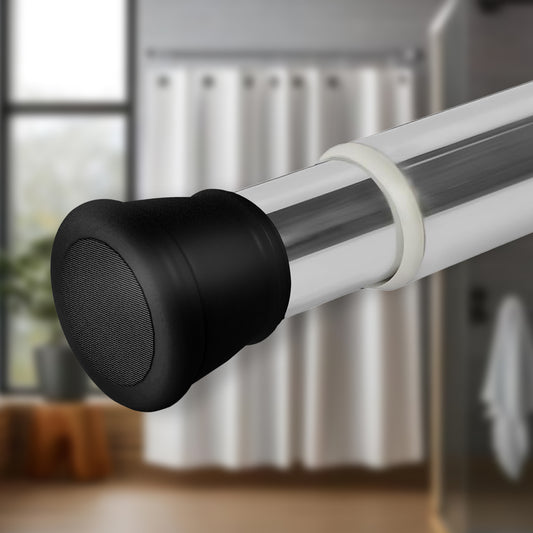 SUDRSHA (85Cm To 140Cm) Silver-Black Extendable Shower Curtain Tension Rod Non-Drilling Anti-Skid Spring Pull Rod -Stainless Steel