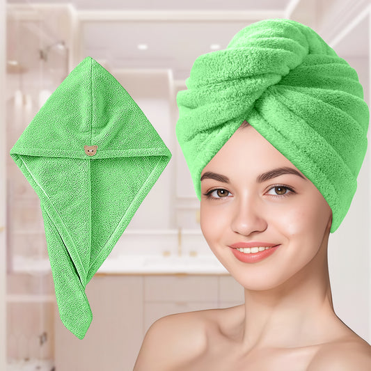 Sudrsha Microfiber (Green)  Hair Towel Wrap for Women – Quick Drying, Super Absorbent with Elastic Loop