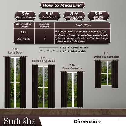 Sudrsha Blackout Long Door Curtain – 5 to 9 Feet | 90-95% Room Darkening, Thermal Insulated Plain Printed Curtain for Living Room & Bedroom(Brown)